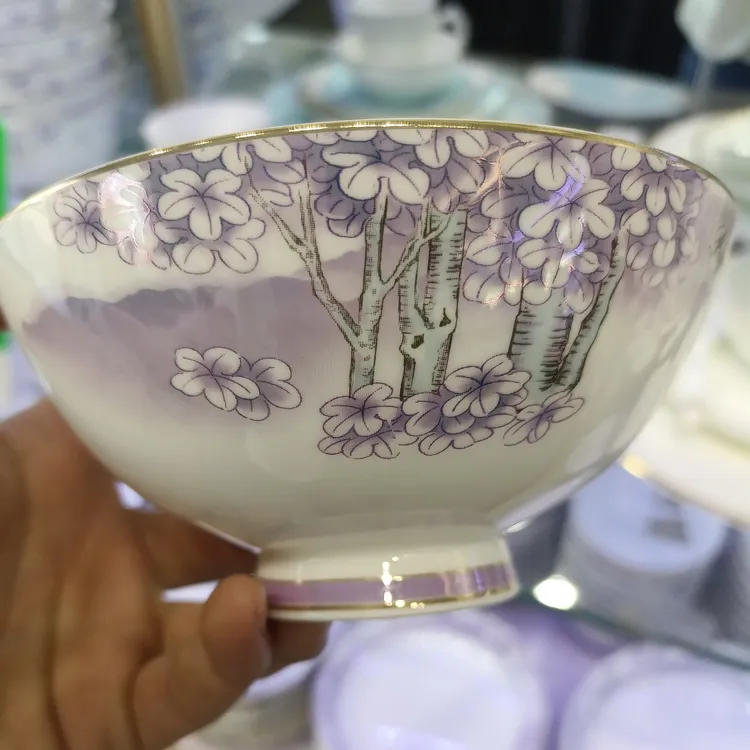 骨瓷彩绘4.5高脚防烫米饭碗