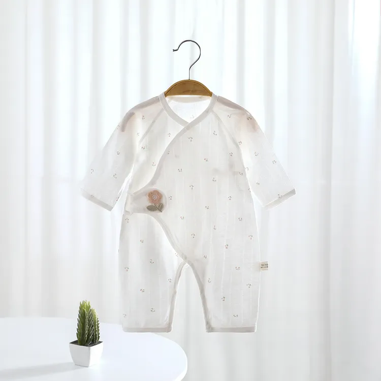 新生儿夏季连体衣服婴幼儿内衣纯棉薄无骨哈衣宝宝蝴蝶空调服睡衣