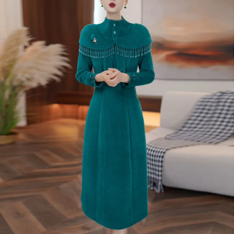 轻奢阔太太加厚连衣裙2025冬季新款女装中长款拍照绝美妈妈装裙子