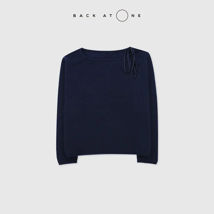 BACKATONE“静澜”   时尚百搭休闲丝羊绒抽带针织衫 BFF-1AB394H-K