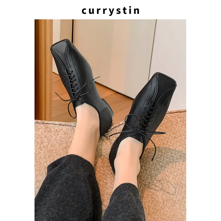 真皮法式单鞋女2025新款春秋皮鞋平底复古德比鞋系带英伦乐福鞋子