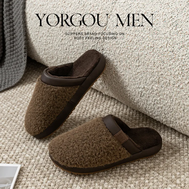远港男士牛筋底棉拖鞋2025新款秋冬季室内家居保暖防滑毛绒拖鞋女