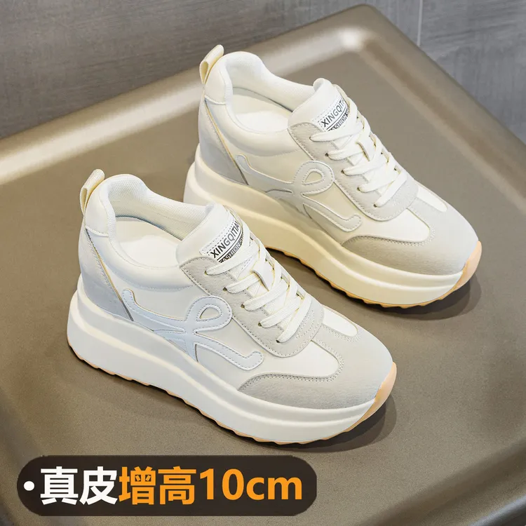 头层牛皮增高10cm运动休闲鞋小个子厚底德训鞋2025新款秋百搭女鞋