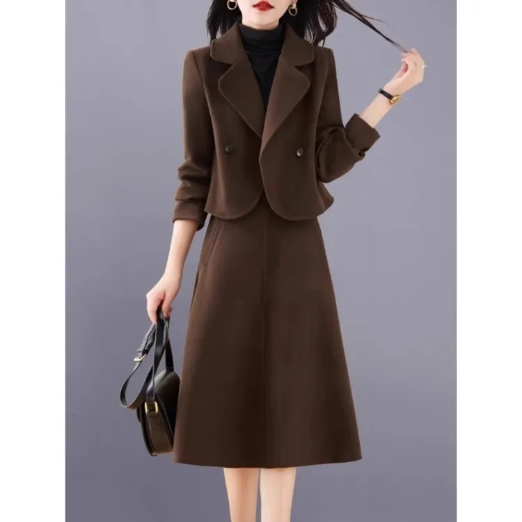 2025毛呢外套半身裙两件套春秋季新款高档时尚典雅洋装