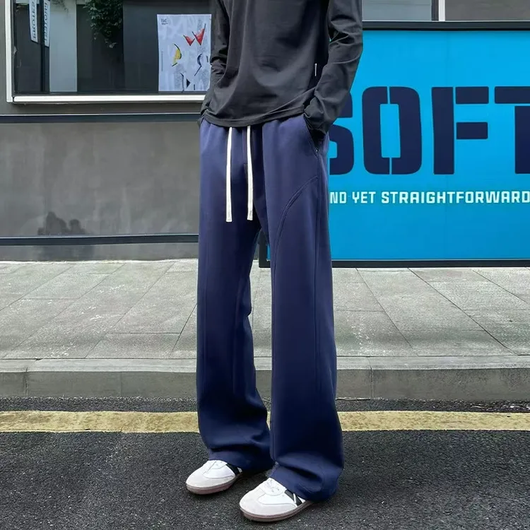 美式复古直筒微喇弯刀卫裤男秋冬季2025新款垂感纯色休闲长裤男款