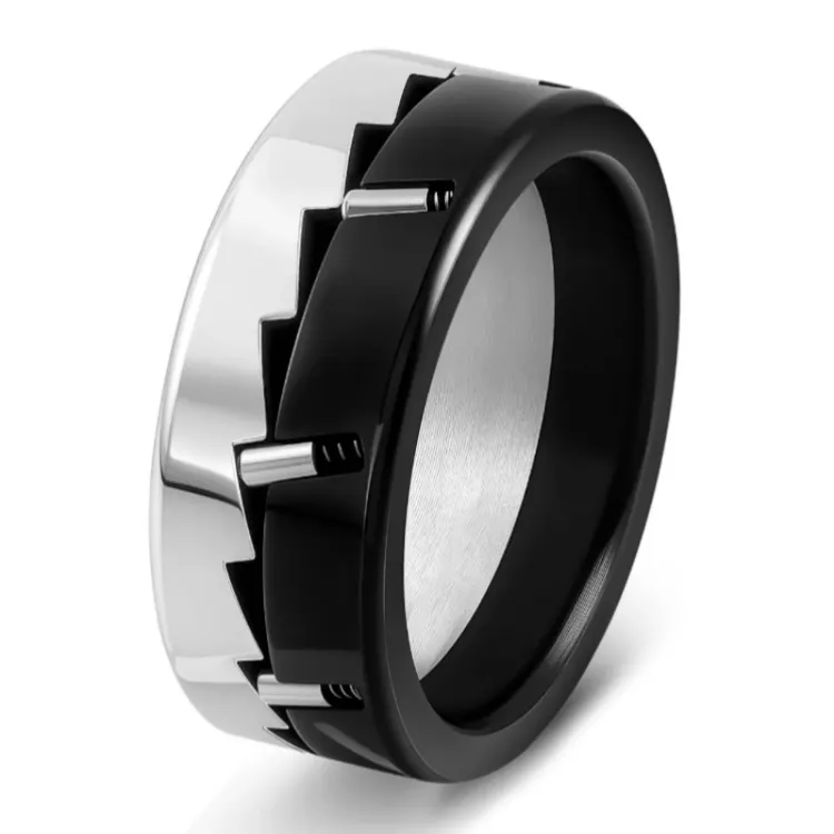 钛钢戒指 新款机械磁力棘轮解压戒指EDC小玩具