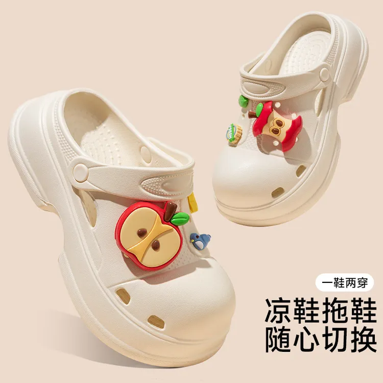 马蹄厚底洞洞鞋女款夏季新款外穿防滑防臭增高踩屎感eva凉拖鞋女