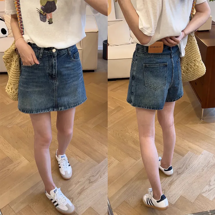 韩版复古裤裙牛仔短裙2025夏季新款大码高腰百搭显瘦洋气A字裙裤