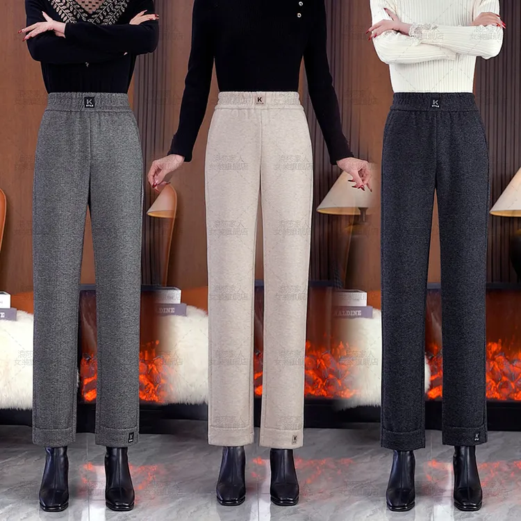 浪莎直筒裤阔腿裤加绒加厚款垂感秋冬春秋口袋长裤休闲裤