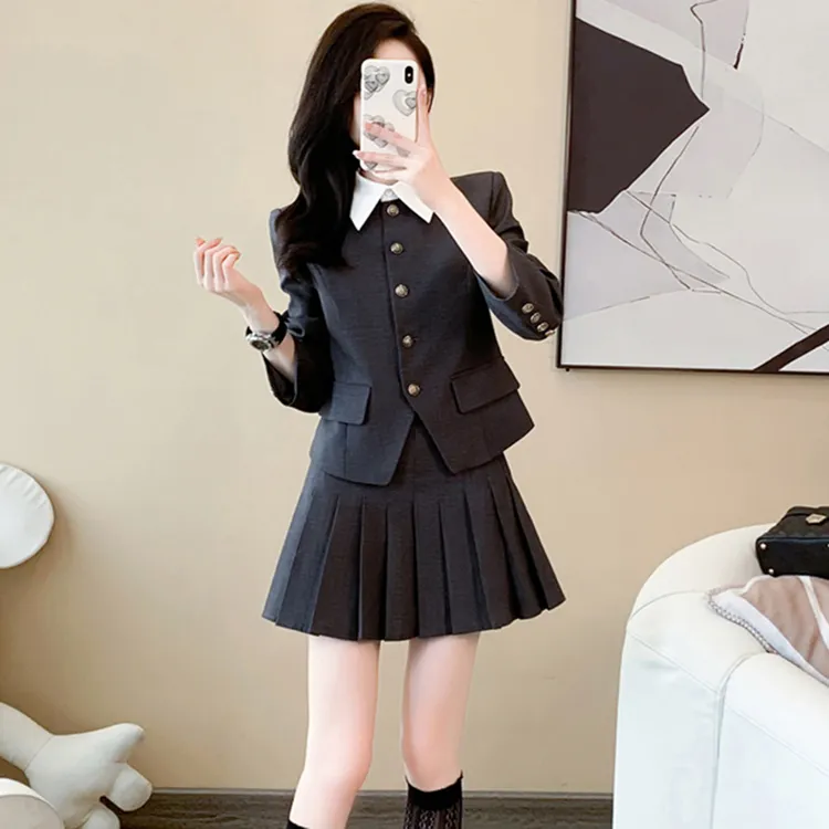 【有里布】【两件套】学院风西装套装裙女减龄时尚短裙D0259