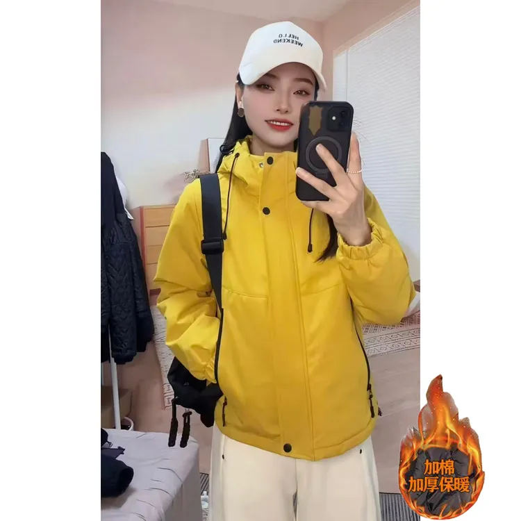 加棉加厚冲锋衣外套女2025秋冬季新款连帽短外套韩版运动夹克上衣