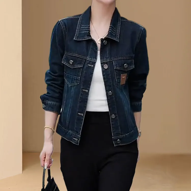 高含棉设计感polo领牛仔短款外套女2025年春秋季新款宽松显瘦上衣