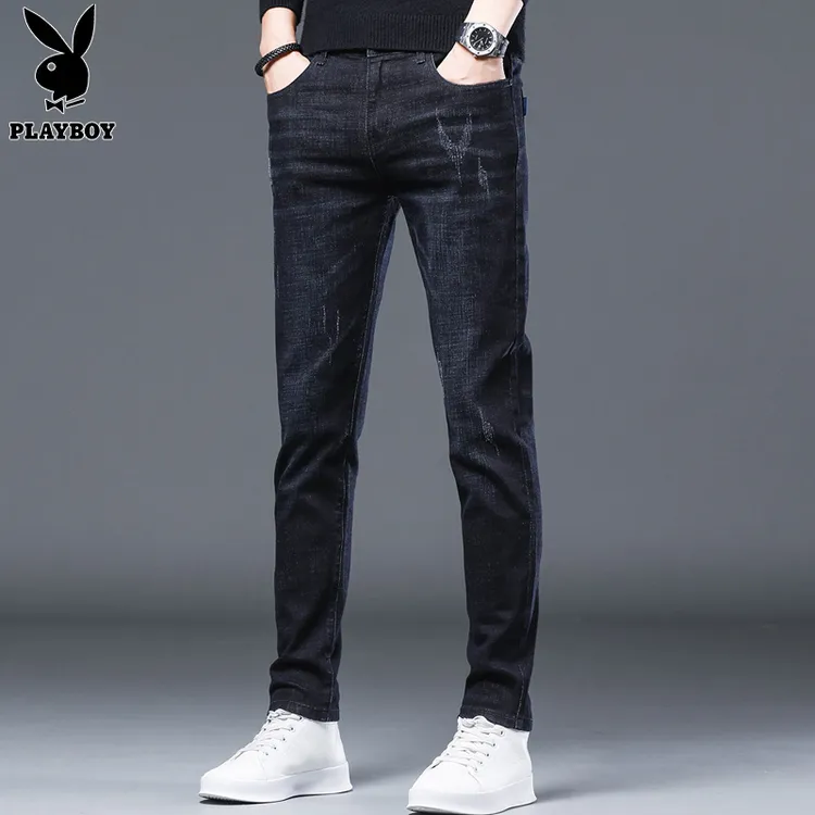 花花公子男士牛仔裤春秋季新款高端潮流百搭休闲修身小脚长裤子男