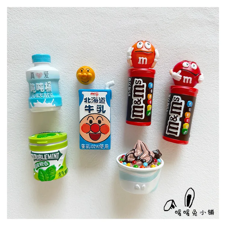 暖暖兔树脂冰箱贴绿箭软心糖酸奶桶m豆冰淇淋面包超人牛乳磁性贴
