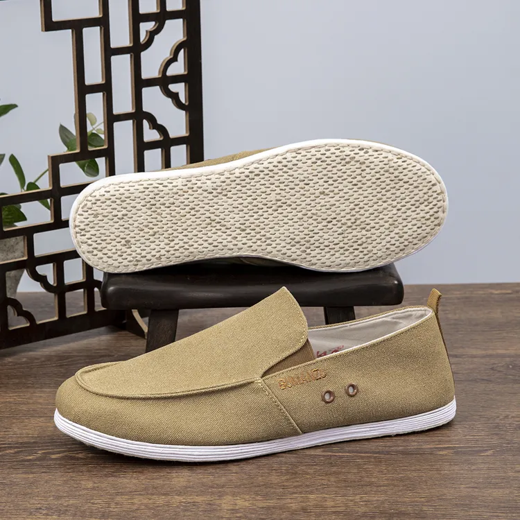 老北京布鞋男夏季新款手工千层底布鞋一脚蹬透气平底休闲懒人鞋