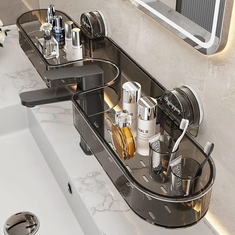 轻奢浴室水龙头置物架吸盘壁挂卫生间厨房洗手洗漱台墙上收纳神器