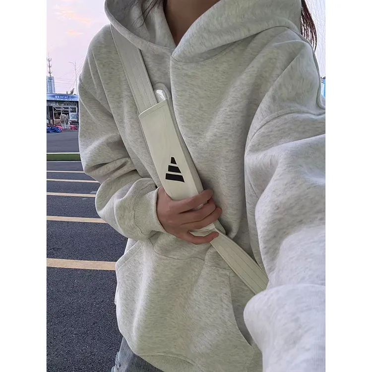 美式cleanfit白花灰连帽卫衣男款重磅硬挺boxy外套基础款情侣帽衫