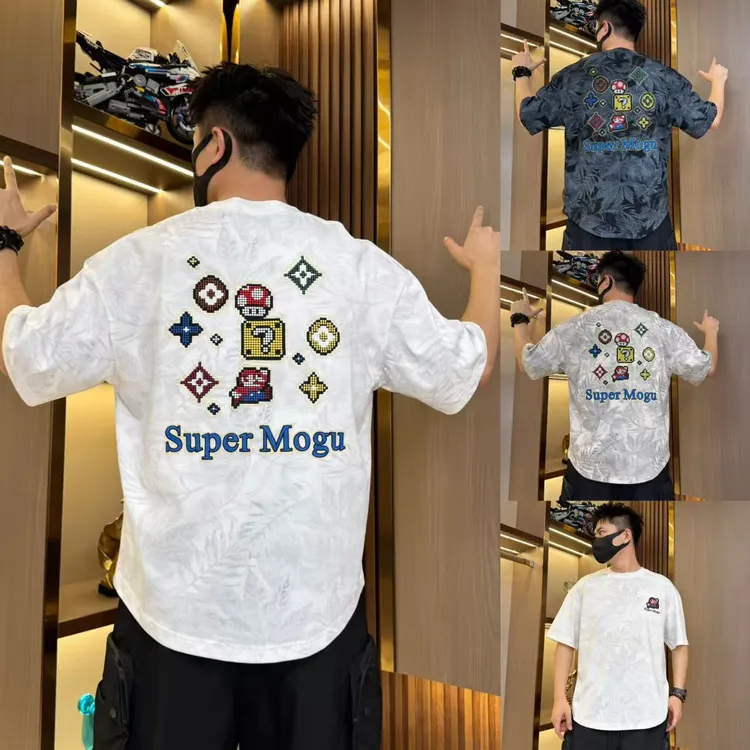 全刺绣男士短袖t恤透气舒适夏季新款字母宽松百搭休闲潮流燕尾服