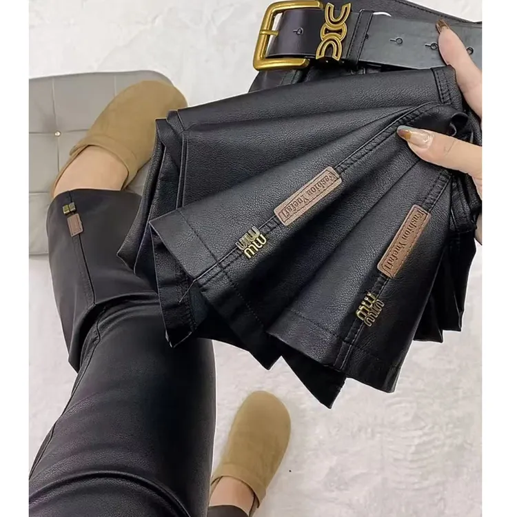 双标洋气烟管微喇水洗皮裤爆款新款微弹显瘦有腰带