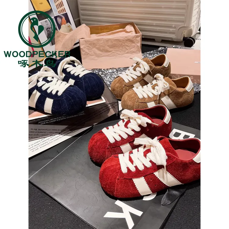 啄木鸟大头系带面包鞋女休闲板鞋显瘦德训鞋平底鞋运动鞋女鞋士