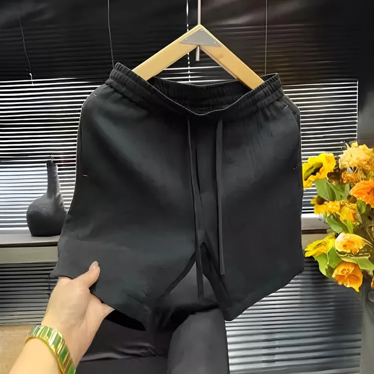 透气凉感速干亚麻男士短裤2025夏季新款运动港风纯色外穿五分裤男