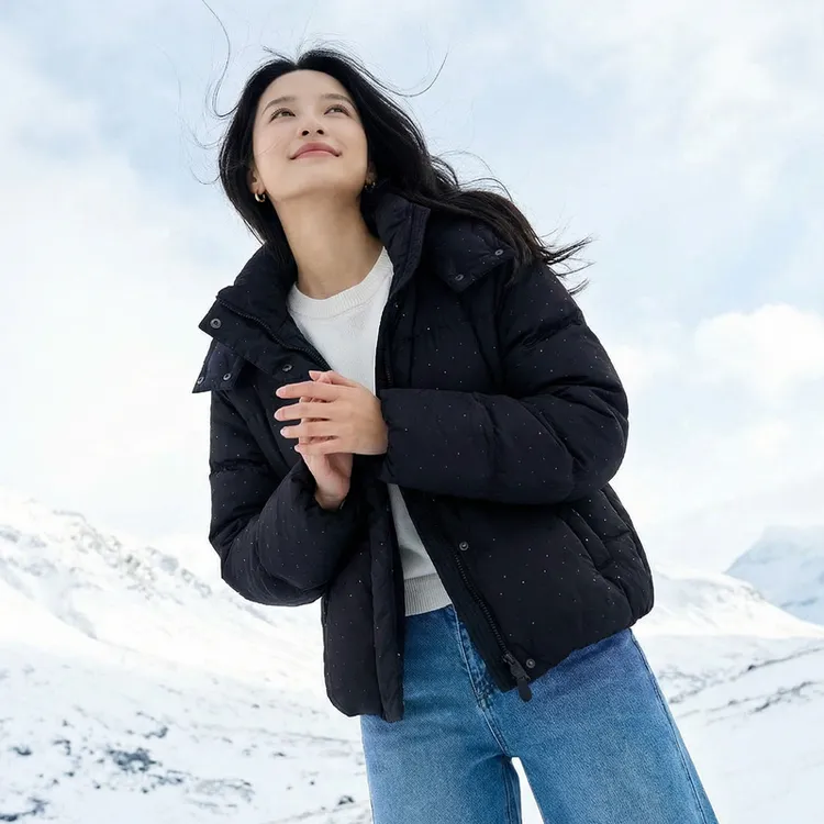 【泡芙羽绒】EP雅莹 90松花江白鹅绒高领连帽短款羽绒服Y117A