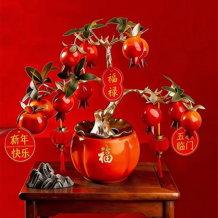 2026马年春节年宵花卉多子多福石榴挂件摆件仿真花玄关室内办公室
