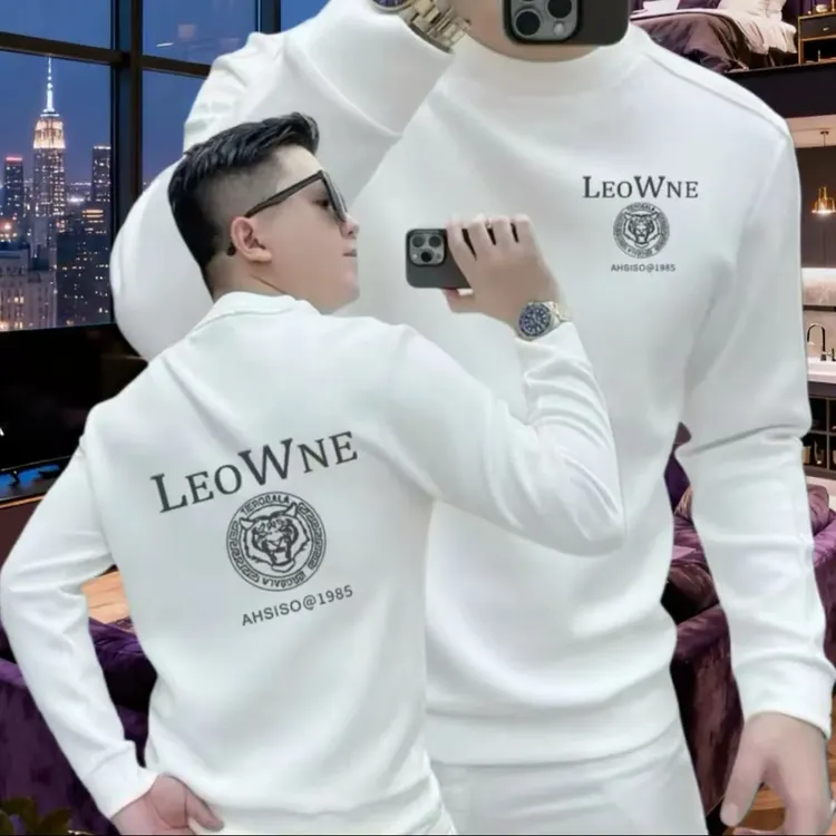 重磅圆领套头卫衣男休闲创意秋冬加绒加厚潮牌个性肩膀字母上衣男