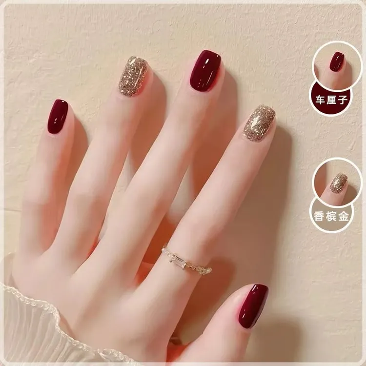 车厘子指甲油免烤显白爆闪香槟金持久不掉色不可撕2025新款美甲油