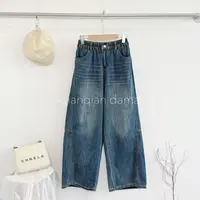 芊芊大码复古设计感车缝线秋季新品百搭牛仔裤【5629】