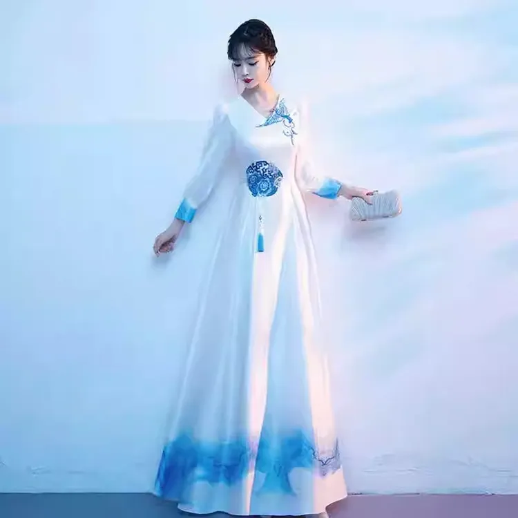 新中式合唱团演出服成人唱红歌比赛表演服诗朗诵大合唱中国风礼服