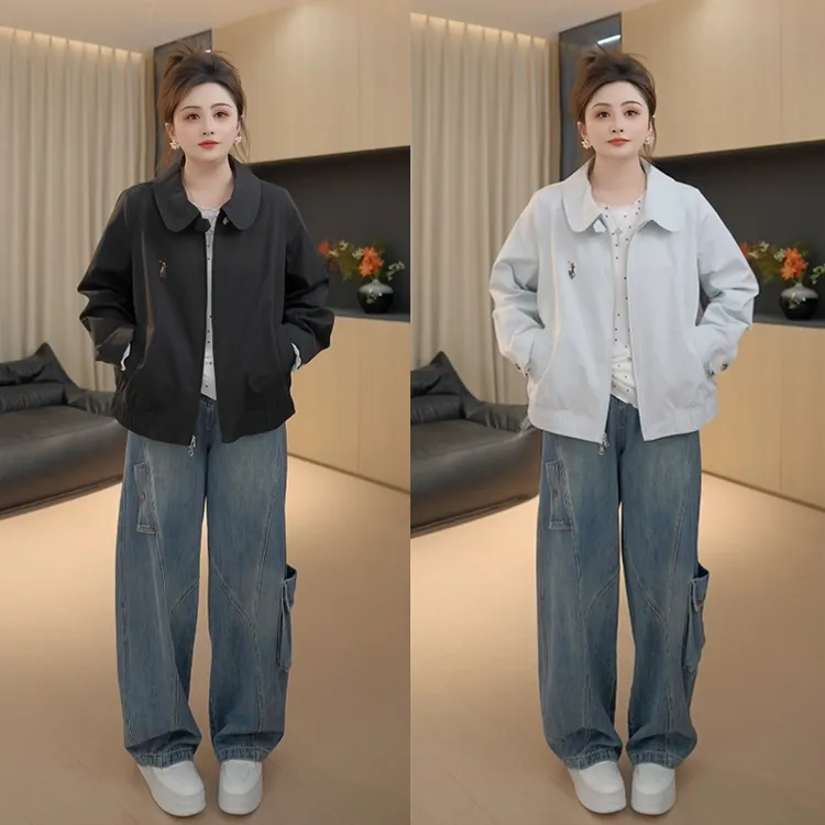 【胖佳佳】时髦优等生 纯棉外套秋季减龄娃娃领棒球服H625T12082