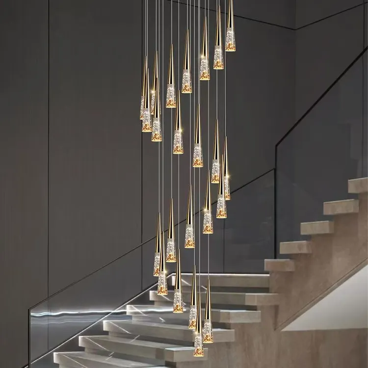 复式楼梯吊灯长吊灯旋转北欧现代简约轻奢大别墅中空loft公寓吊灯