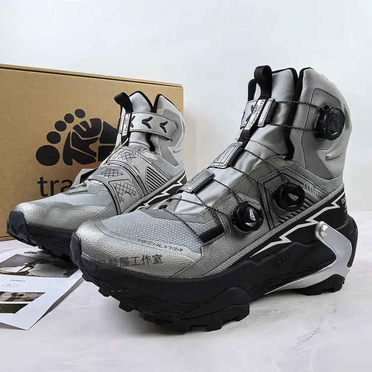 Traceable大脚丫高帮旋转扣登山鞋男黑色防水徒步防滑越野跑鞋女