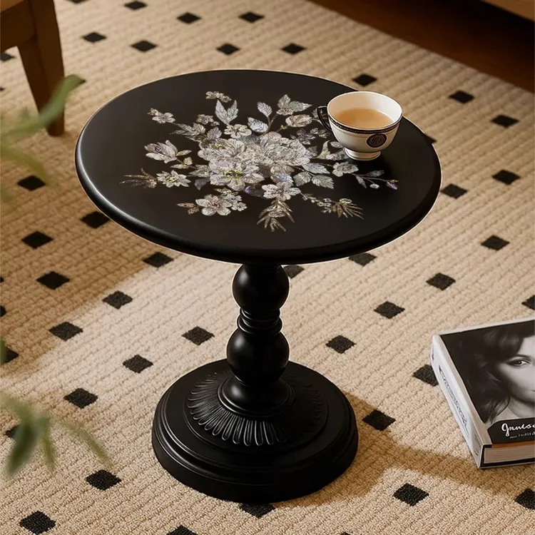 法式复古客厅边几沙发边柜轻奢小茶几创意床头柜置物架黑色小圆桌
