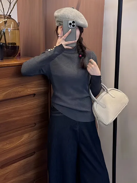 大码秋冬季新款半高领修身长袖针织衫上衣女秋冬内搭软糯打底毛衣