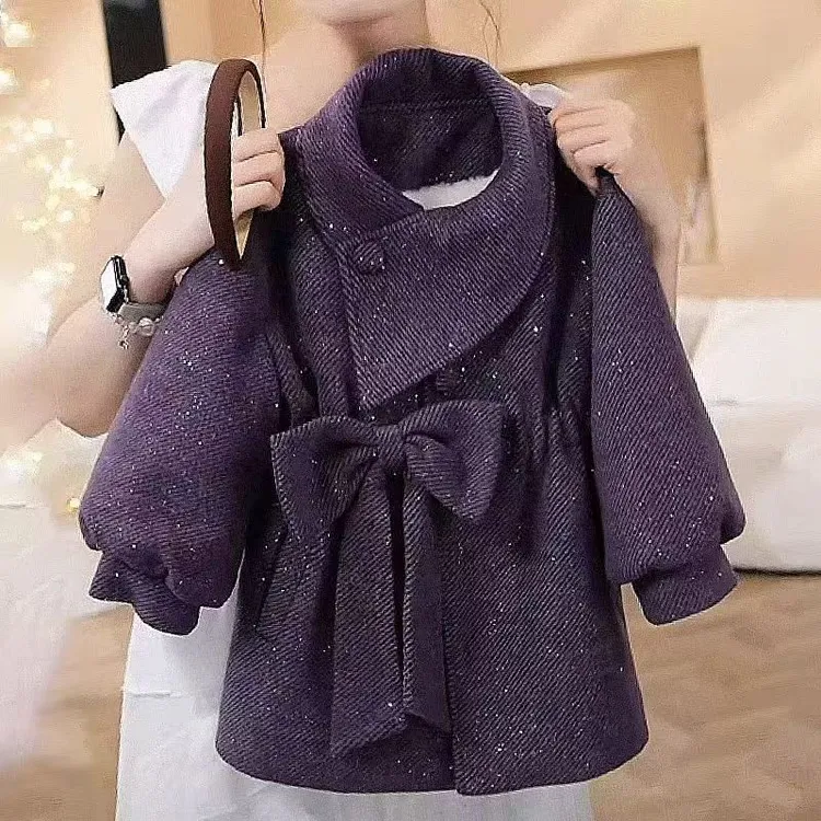 女宝冬季加绒保暖呢子大衣中大童时髦中厚儿童外套儿童洋气穿搭