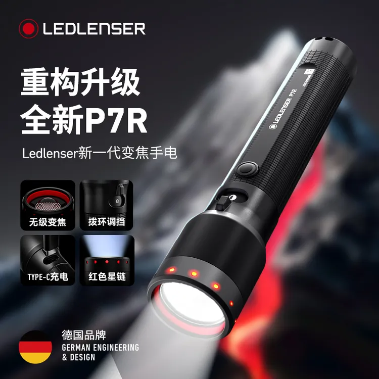 2025新款P7R手电筒强光LED变焦户外强光C口充电徒步潜水露营骑行