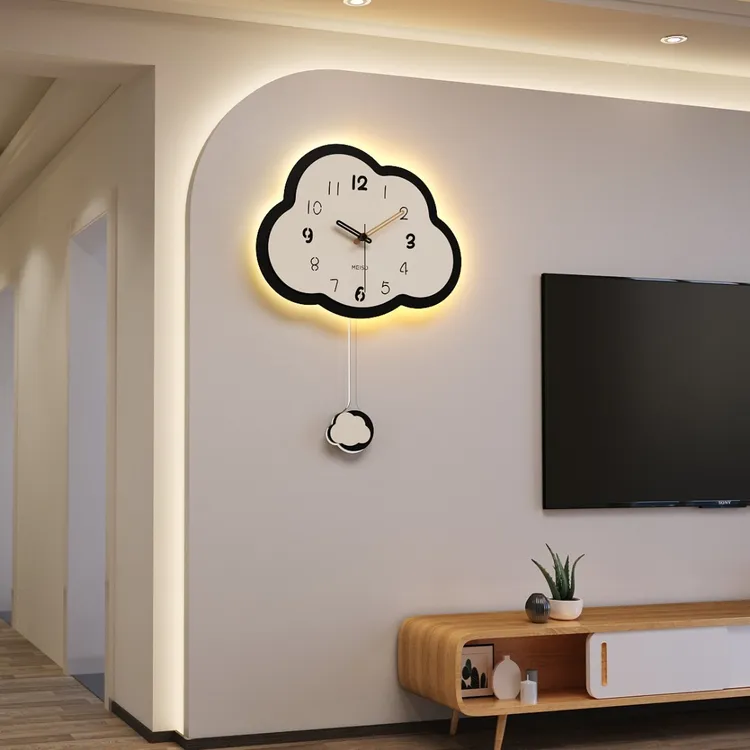 美世达钟表客厅家用挂钟2025新款时尚静音网红款表挂墙云朵时钟