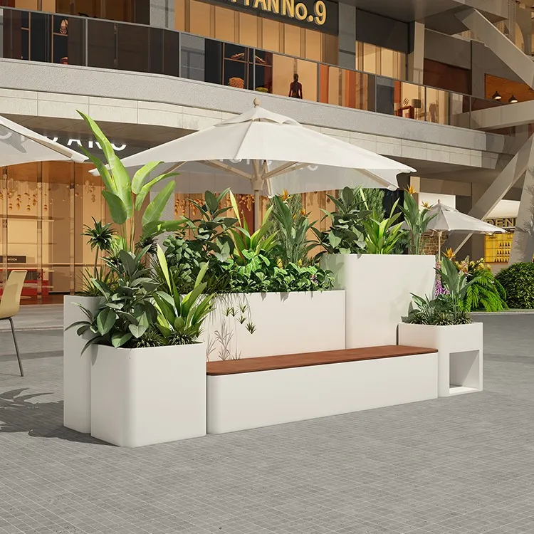 户外铁艺花箱坐凳 市政商业街道绿化花坛 售楼部小区室外花槽组合