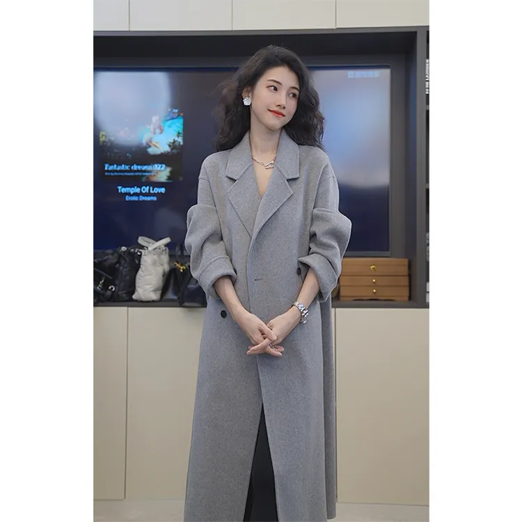 小乖逃双面大衣白色羊毛外套时尚冬季简约秋冬百搭8285