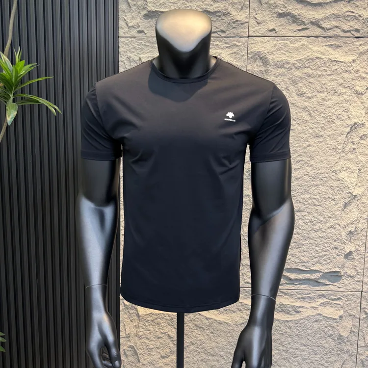 男士冰丝速干健身圆领丝光男装四季通用高弹时尚纯色常规T恤短袖