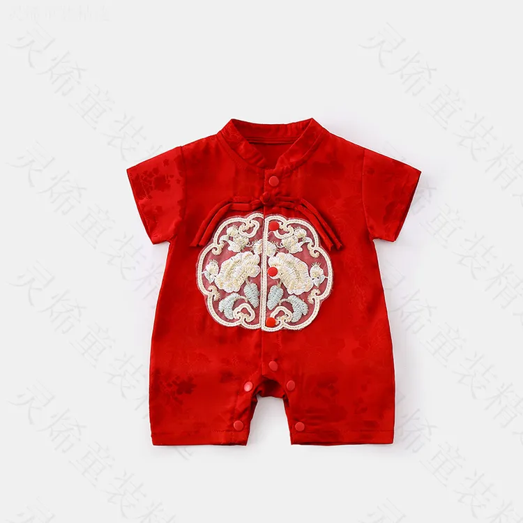 夏季新中式夏装国风衣服薄款哈衣宝宝连体衣满月百天婴儿爬服礼服