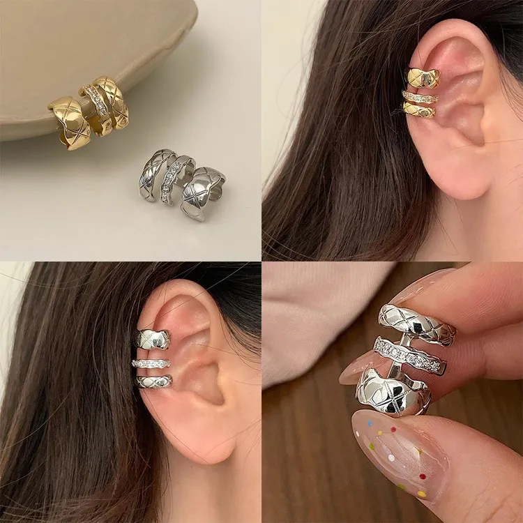 铜合金锆石耳饰 时尚锆石耳夹无耳洞高级感轻奢小众设计耳骨夹简