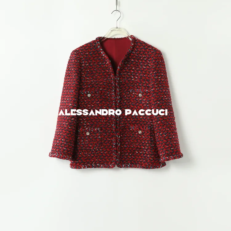 AP洛哥44082WX【黑标系列】法国进口SCOP绵羊毛红色圆领小香风外套