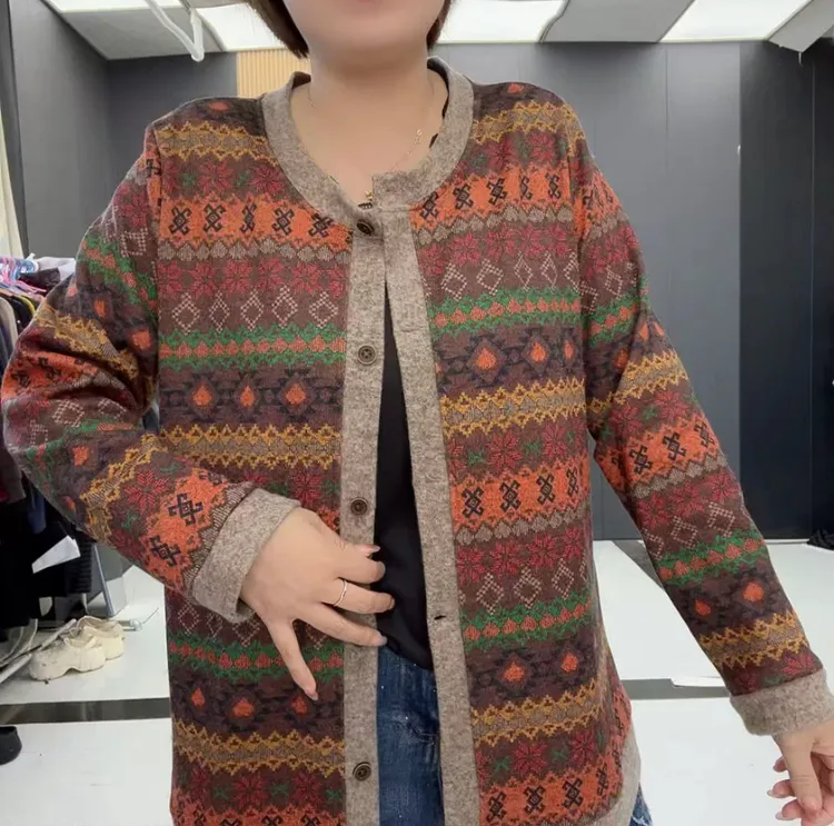 旭8105气质时尚复古秋冬百搭宽松开衫