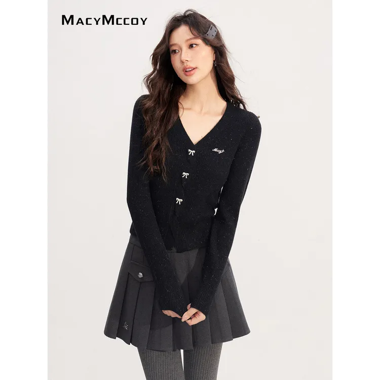 MacyMccoyV领亮丝针织打底冬季日常bi备设计感软糯亲肤百搭上衣