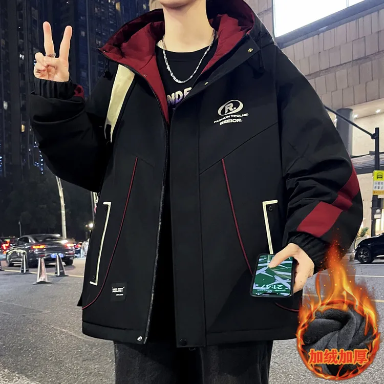 连帽防风宽松型冬季防寒长袖夹克外套上衣韩版帅气加厚