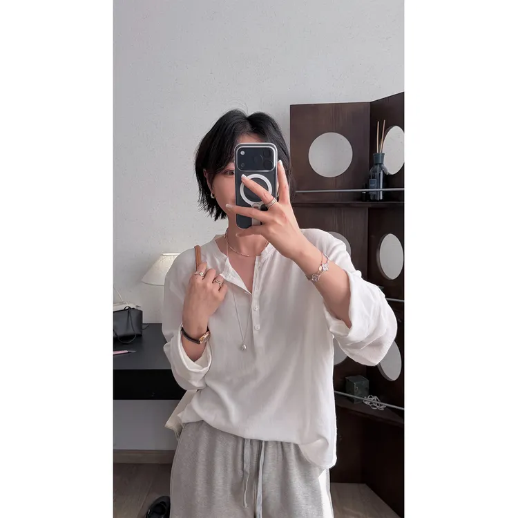 苏安家|“亨利领大白T”Linen Henley 亚麻亨利开领衬衫防晒衣罩衫
