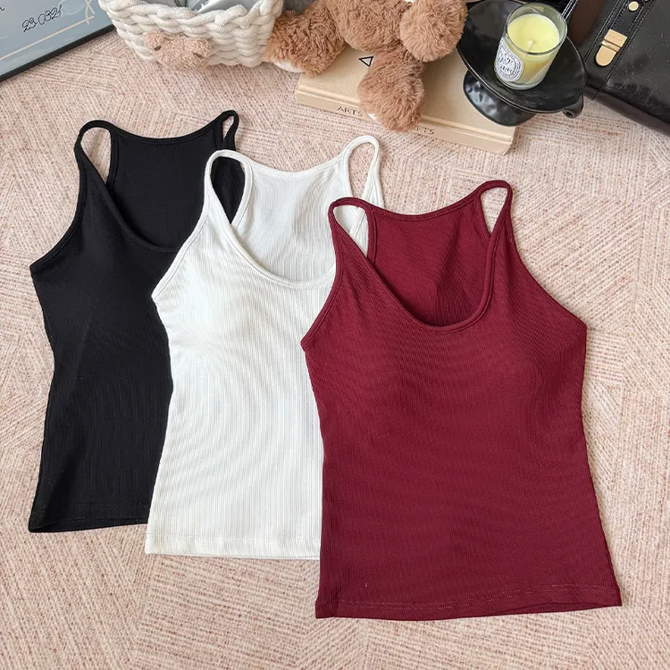 【高品质乳胶胸垫】原版螺纹新疆棉工字挂脖吊带背心女外穿内搭2703